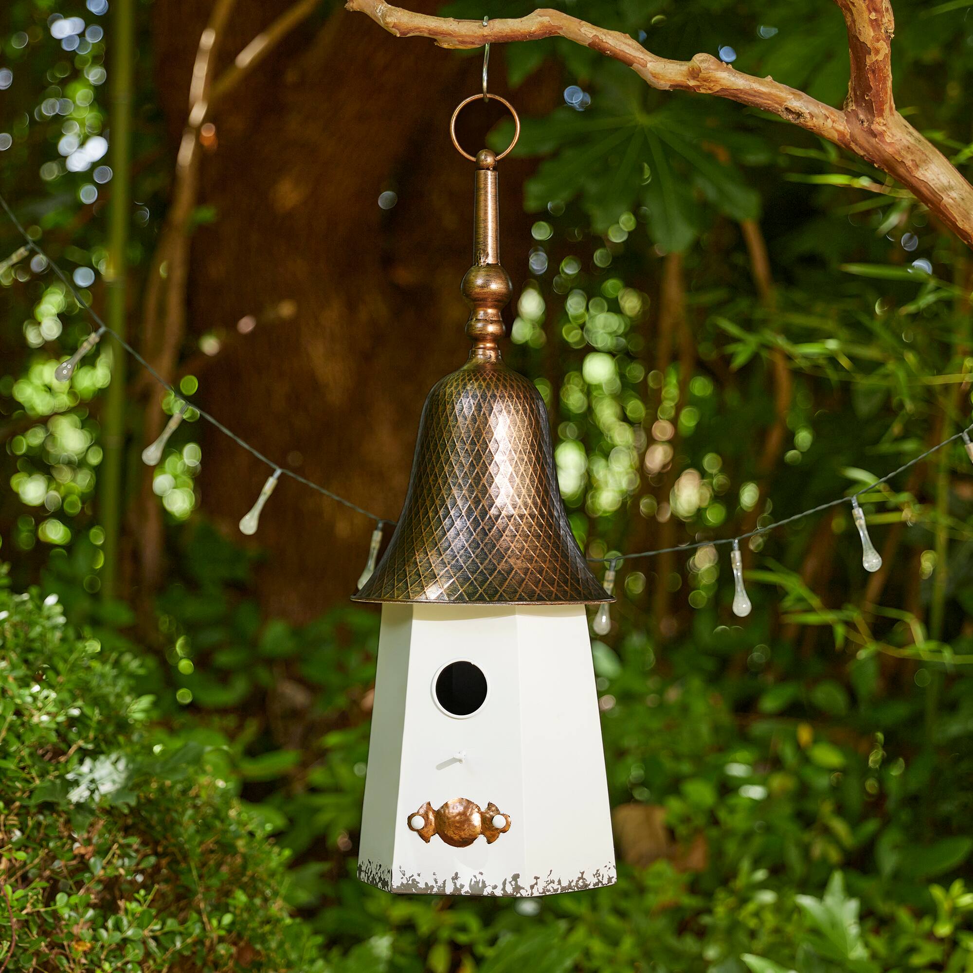 Glitzhome® 24" White Washed Metal Bell Roof Birdhouse